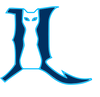 Capital J and L are joined by a sitting cat between them. The J, L, and eyes of the cat have a dark blue filling.